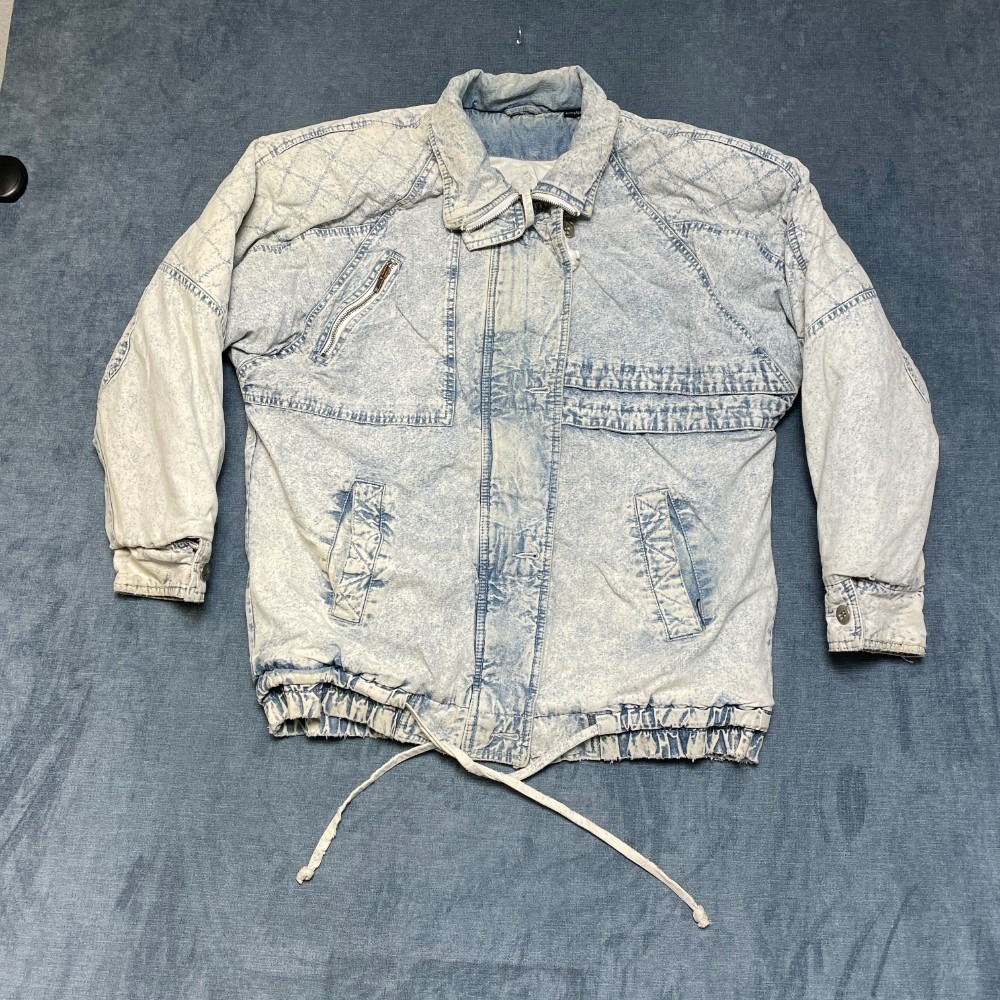 Vintage Andy Johns Denim Jacket Womens Medium Blue Quilted Shoulder Long Sleeve